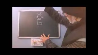 Drawing cat sitting on wall with 0 and 6