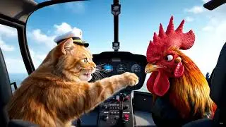 Rotor Rumble Cat vs. Rooster in a High-Flying Feud | #ai #funny #cat #memes #pets