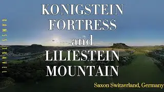 Konigstein fortress and Lilienstein mountain. 4K drone footage. Saxon Switzerland / Germany. Chill