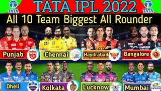 TATA IPL- All 10 Team Top All Rounder List 2022 | IPL All Team All Rounder List |