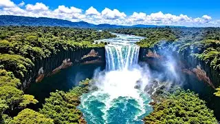 Stunning Waterfall Cascading into Turquoise Pool Peaceful ASMR Nature Ambience