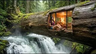 I Built a Hidden Room Inside a Tree Trunk Over a River | Relaxing ASMR