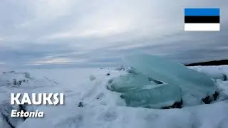 Kauksi, Estonia. Walking at the frozen lake Peipus (Peipsi). 4K