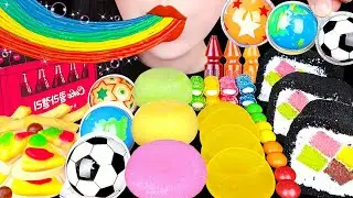 ASMR GUMMY JELLY PARTY 구미, 젤리 먹방 GIANT HAMBURGER, COKE JELLY, RAINBOW GUMMY, ROLL CAKE EATING SOUNDS