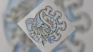 zentangle//Organic Blue Tangle// An Abstract Shell Mosaic 