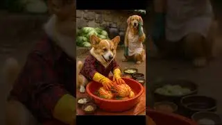 김치 없인 못살아 Two puppies making kimchi #ai #chef #cookinganimals
