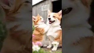 The corgi rescue a little kitten in the road #cuteanimals #cutecorgi #animalfriends