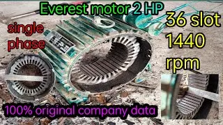 2 Hp 220 volt 1440 RPM motor winding data | 2hp everest motor winding data | single phase