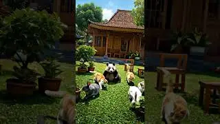 panda, cat and rabbit playing together #shortvideo #shorts #aivideo #ai #animals #funny
