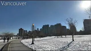 🇨🇦 VANCOUVER 4k Walking Tour | Sunny Winter stroll around Coal Harbour and Stanley Park in Snow ⛄️