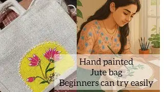Simple  lotus design on jute bag | hand painted tutorial|