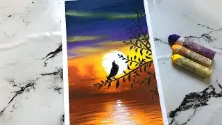 Oil Pastel Bird silhouette Painting for beginners | Easy Oil Pastel Drawing Bird