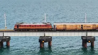 56712/Rameswaram Madurai Passenger crossing New Pamban Bridge || 22830 AJJ WAP-4 