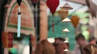 Traditional vietnamese conical hats hanging in a souvenir shop in Vietnam