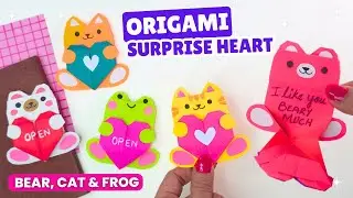 ORIGAMI SURPRISE HEART CARD | CAT, BEAR & FROG