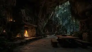 Wild Storm Rain Inside a Remote Forest Cave at Night | Heavy Rainfall, Thunder & Firelight