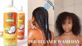 Pre- Relaxer wash day routine ft AfriTrue & blowdry routine ft Safeway airbrush 🚿