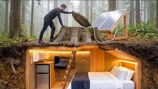 Building a house in the forest (ASMR) - This guy built a modern mini basement house all by himself