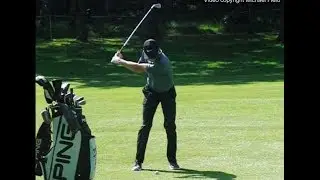 Marcus Kinhult golf swing Mid-Iron (face-on view) BMW PGA Wentworth, May 2018.