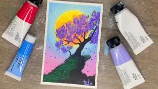 Cherry Blossom Under Moonlight / Acrylic Painting Technique / ASMR #149 / The Artist Love