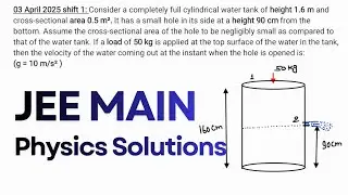 Consider a completely full cylindrical water tank of height 1.6 m and cross-sectional area 0.5 m&sup2;.