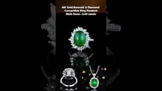 18K Gold 6.69 ct Emerald & Diamond Convertible Ring Pendant #gemstone  #jewelry #ring #pendant