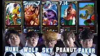 Huni, Wolf, Sky, Peanut & Faker in the same TEAM with Skins pool party - Patch 7.14 KR