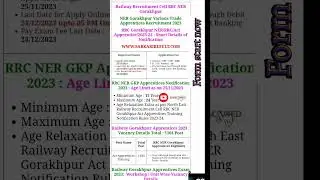 Railway NER RRC Gorakhpur Apprentices Online Form 2023