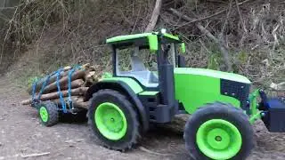 3D Printed RC Tractor Hauling Heavy Wood Load