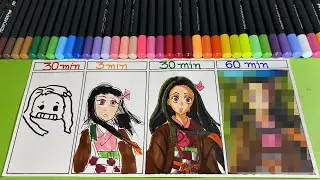 Рисование Незуко Санлайт за 30 секунд, 3 минуты, 30 минут и 60 минут. | Истребитель демонов | Худ...