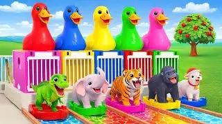 Long Slide Game With Cow Elephant Gorilla Hippopotamus Tiger 3d Animal Game Funny 3d Animals