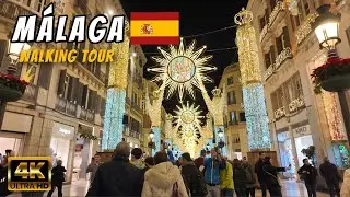 Málaga Christmas Lights & Christmas Market 2025 🎄 | Night Walking Tour 4K