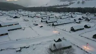 Village in Winter in Birds Eye View