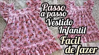 Como fazer vestido infantil fácil de fazer PARA INICIANTES _MODELAGEM COM MEDIDAS #costura
