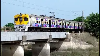 Newly Painted Shiny Howrah-Kharagpur-Howrah EMU Local Trains Furiously Crossing Rail Bridge | SER