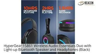 HyperGear 15861 Wireless Audio Essentials Duo with Light-up Bluetooth Speaker and Headphones (Bla...
