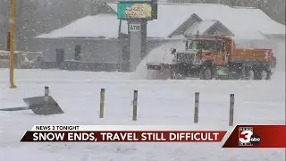 Snow fall has stopped but street crews continue work clearing roads