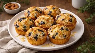 Blueberry Muffins with White Chocolate & Almond Flakes 🫐🧁