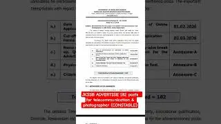 BIG UPDATE  JKSSB Constable Telecom 174 Posts | Photographer 8 Posts #shorts