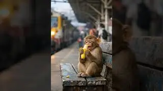 monkey and the railway station &hearts;️ #youtube #music #youtuber #youtubeshorts