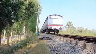 Chilahati bound intercity train Simanta express passing Shantahar goods cabin high speed.