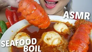 ASMR SEAFOOD BOILED with Soft Boiled Eggs and Lobster Tails *NO Talking Eating Sounds| N.E Let's Eat