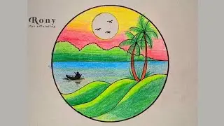 Colorful Scenery Drawing || Draw A Beautiful Circle Scenery By Colour Pencil. #art #scenery #ytvideo