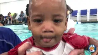Swim Twins 1st swim lesson on their 1st birthday at Watersafe Swim School
