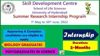 Summer Research Internship Program BSc MSc Life Sciences  Internship UOH Research Internship 2022