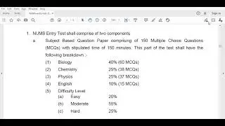 NUMS ENTRY TEST 2021 PAPER PATTERN AND SUBJECTS WEIGHTAGE ANNOUNCED BY NUMS UNIVERSITY FOR 2021