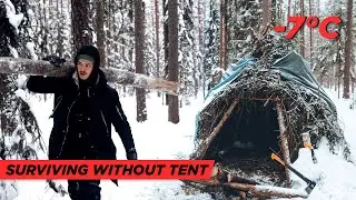 SURVIVING IN A FOREST ALONE  | building my winter shelter for the first time
