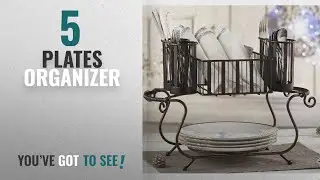 Best Plates Organizer [2018]: MESA Delaware Buffet Silverware Caddy Dinner Plate Holder (Antiqued
