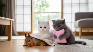 Adorable Cats Help a Weak Squirrel in Trouble 🐱🐿️