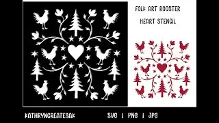Folk Art Rooster SVG &ndash; Rustic Scandinavian Americana Stencil Design for Cricut & Farmhouse Crafts